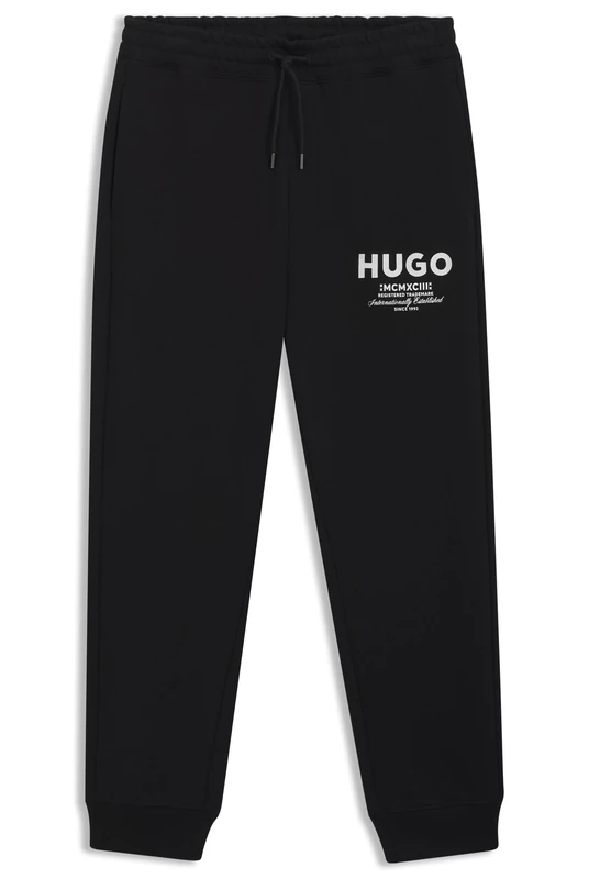 HUGO Mens Nevez Logo-Print Tracksuit Bottoms in Cotton Terry