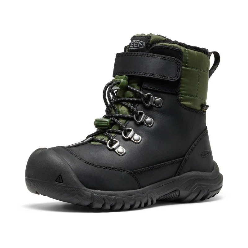 KEEN Unisex-Child Kanibou Mid Height Waterproof Insulated Snow Boots, Black/Bronze Green, 1