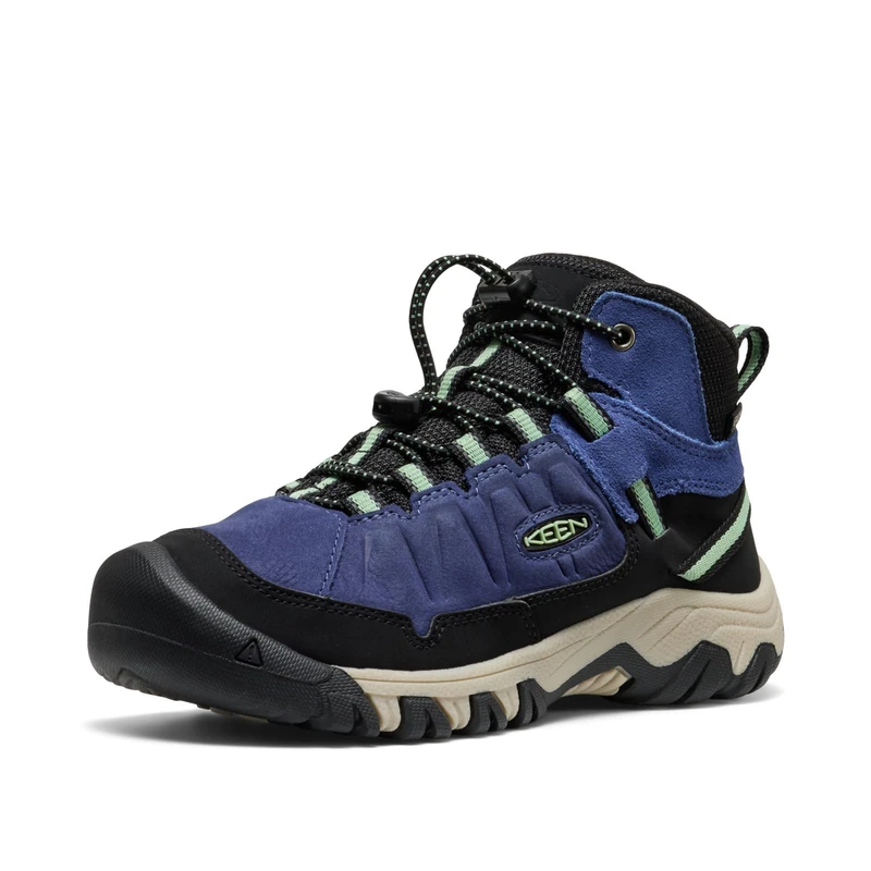 KEEN Unisex-Child Targhee 4 Mid Waterproof Hiking Boots, Skipper Blue/Hemlock, 8