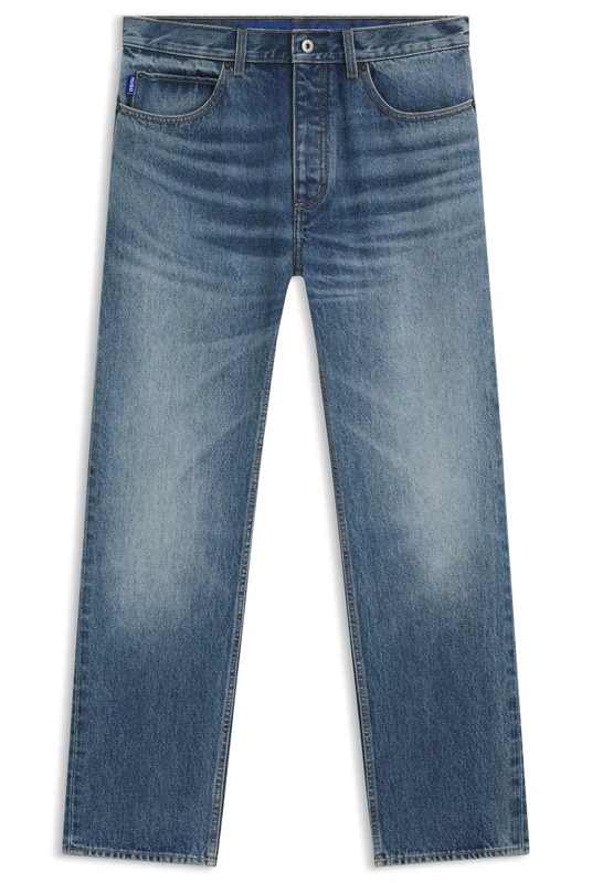 Hugo Jonah Men's Regular Fit Jeans in Medium Blue Stone-Washed Cotton Denim, 424 Medium Blue, 29 W/32 L