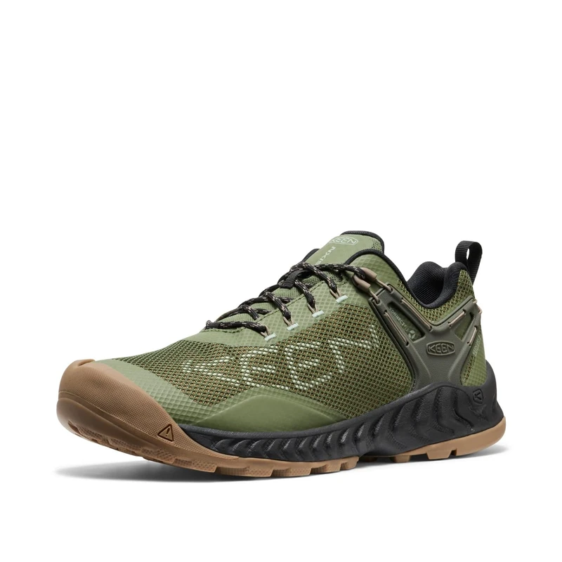KEEN Men's NXIS Evo Low Height Waterproof Fast Packing Hiking Shoes, Bronze Green/Brindle, 11