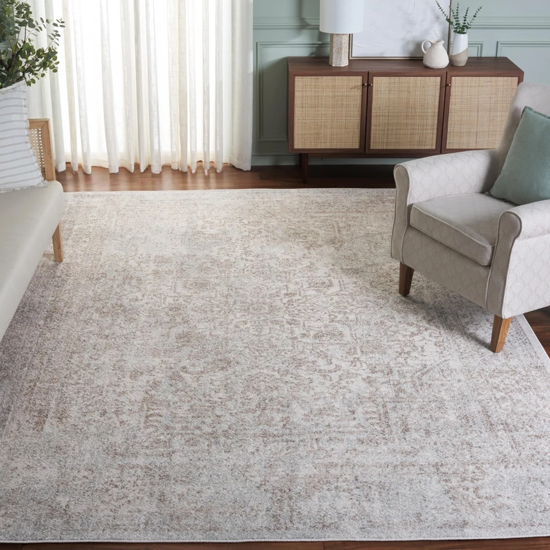 Safavieh Traditional Rug for Living Room, Dining Room, Bedroom - Evoke Collection, Short Pile, in Ivory and Taupe, 244 x 244 cm - Image 1