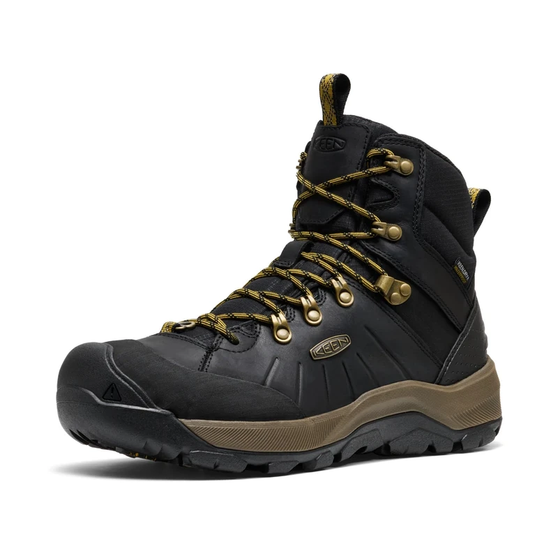 KEEN Men's Revel 4 Mid Height Polar Insulated Waterproof Snow Boots, Black/Lemon Curry, 6.5
