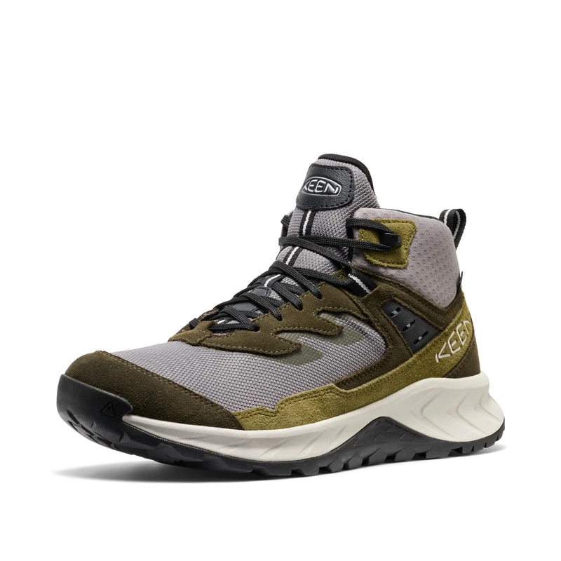 KEEN Men's Hightrail Mid Height Durable Lightweight Breathable Leather Waterproof Hiking Boots, Steel Grey/ForeST Night, 8