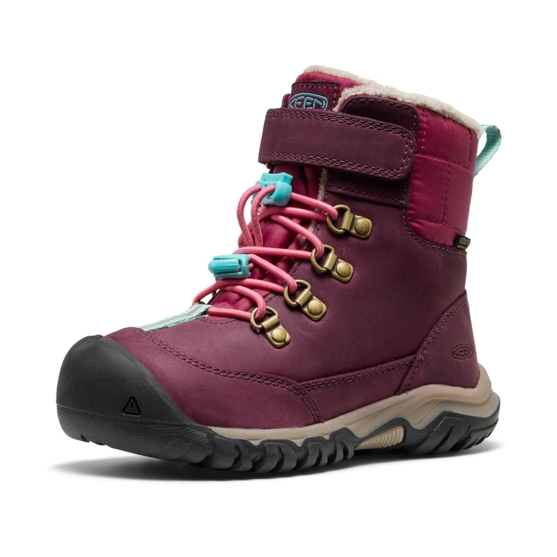 KEEN Unisex-Child Kanibou Mid Height Waterproof Insulated Snow Boots, Fig/Pink Lemonade, 13