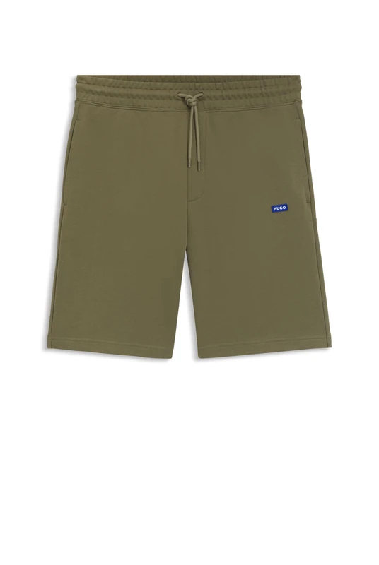 HUGO Mens Nasensio Cotton-Terry Shorts with Blue Logo Patch