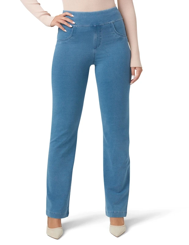 HUE Women's Super Soft Stretch High Rise Straight Denim Leggings, Jeggings with No Side Seams, Classic Light Wash, XL