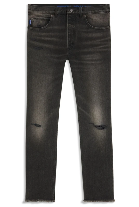 HUGO Mens Jonah Regular-fit Jeans in Grey Distressed Denim