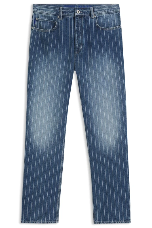 HUGO Mens Nate Baggy-fit Jeans in Blue Pinstriped Denim