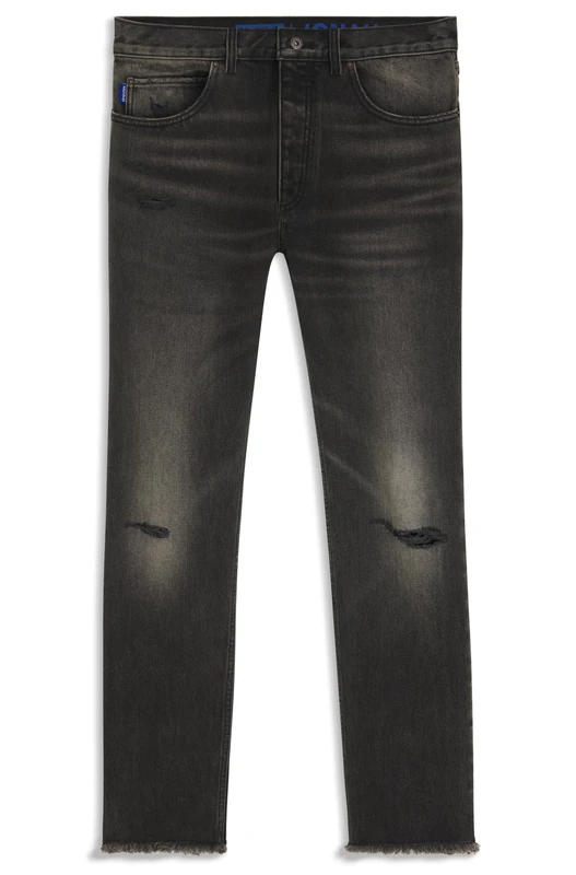 Hugo Jonah Men's Regular Fit Jeans in Medium Blue Stone-Washed Cotton Denim, 027dark Grey, 30 W/30 L