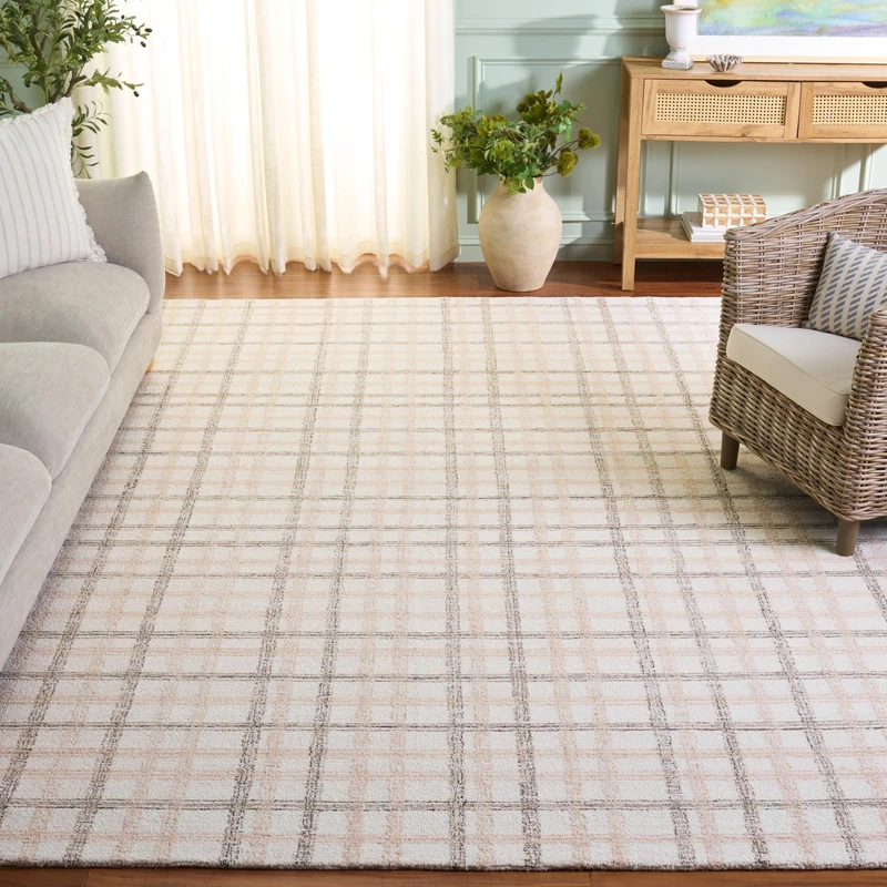 SAFAVIEH Geometric Rug for Living Room, Dining Room, Bedroom - Ebony Collection, Low Pile, in Beige and Ivory, 244 X 305 cm