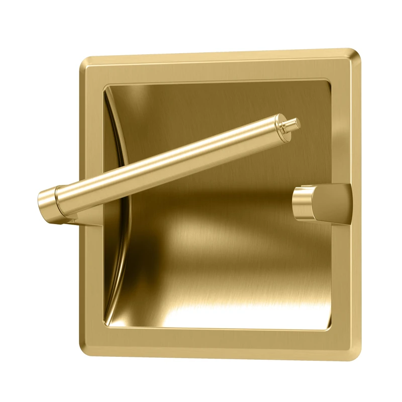 Gatco 753 Recessed Pivoting Toilet Paper Holder, Wall Mounted, Heavy Duty Metal Tissue Holder for Bathroom – Available in Brushed Brass