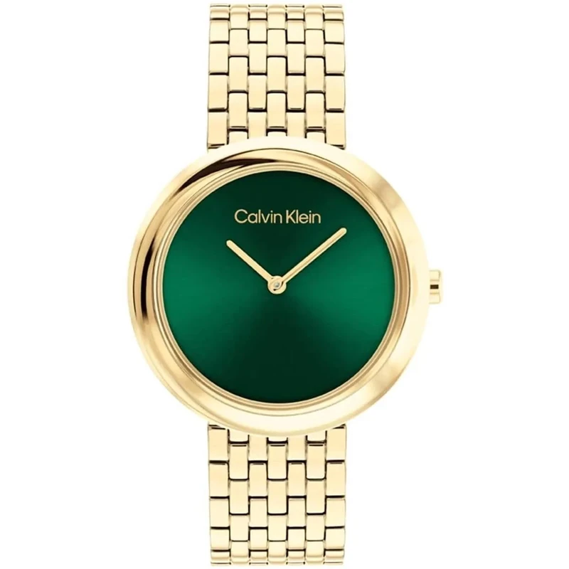 Calvin Klein Two Hand Quartz Movement Watch for Women Twisted Bezel Collection with Gold Colored Stainless Steel Bracelet - 25100066