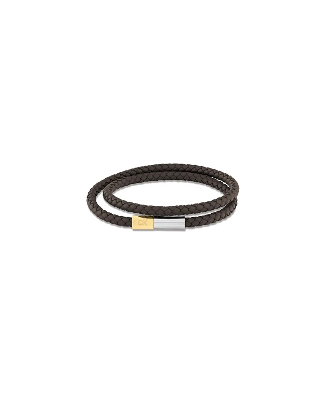 Calvin Klein Men's INDUSTRIAL FACETS Collection Bracelet with Double-Wrap Braided Brown Leather - 35100044