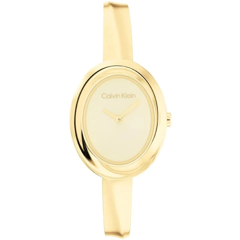 Calvin Klein Two Hand Quartz Movement Watch for Women Twisted Bezel Collection with Gold Colored Stainless Steel Bangle Bracelet - 25100056