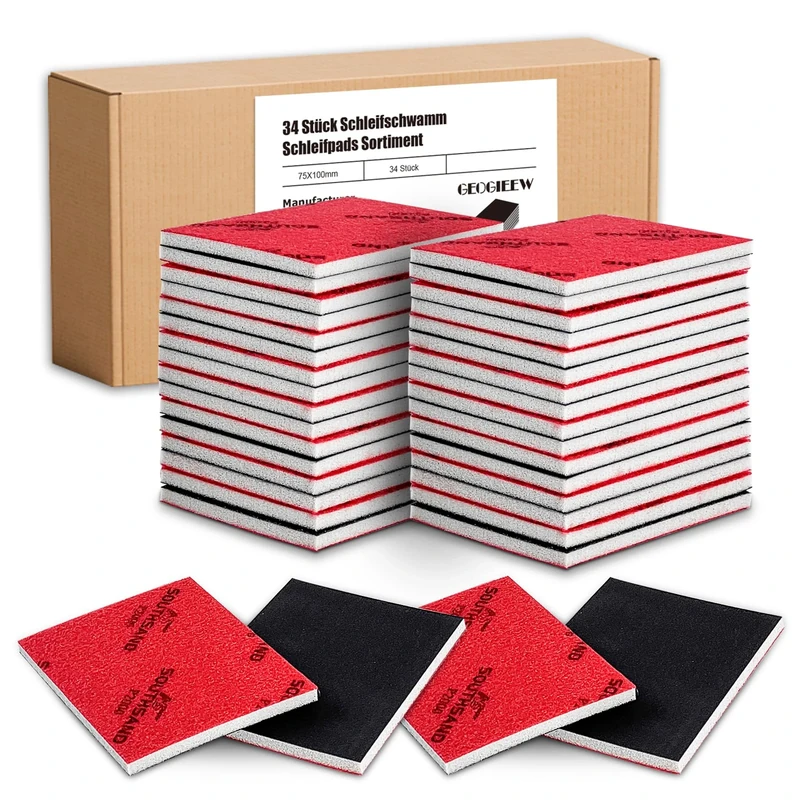 GEOGIEEW 36PCS Sanding Sponges, 500-600 Grit Sanding Pads Assortment, Soft Foam Sand Block Wet Dry Sandpaper for Model Drywall Metal Wood Furniture Polishing