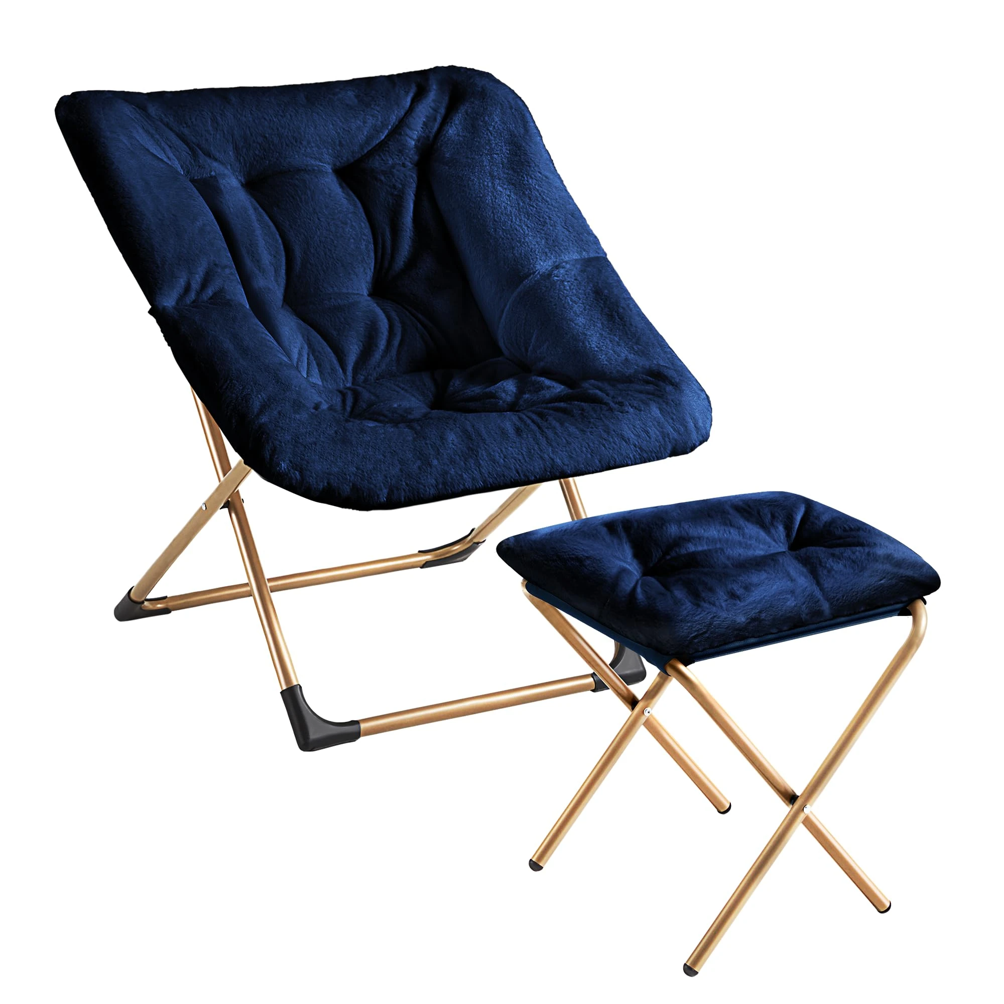 Youtanic Comfy Oversized Saucer Chair with Ottoman,Soft Faux Fur Reading Lounge Chair for Adults,Stable X-Large Metal Frame and Non-Slip Pad,Cozy Chair for Bedroom, Living Room, Dorm, Office, Blue