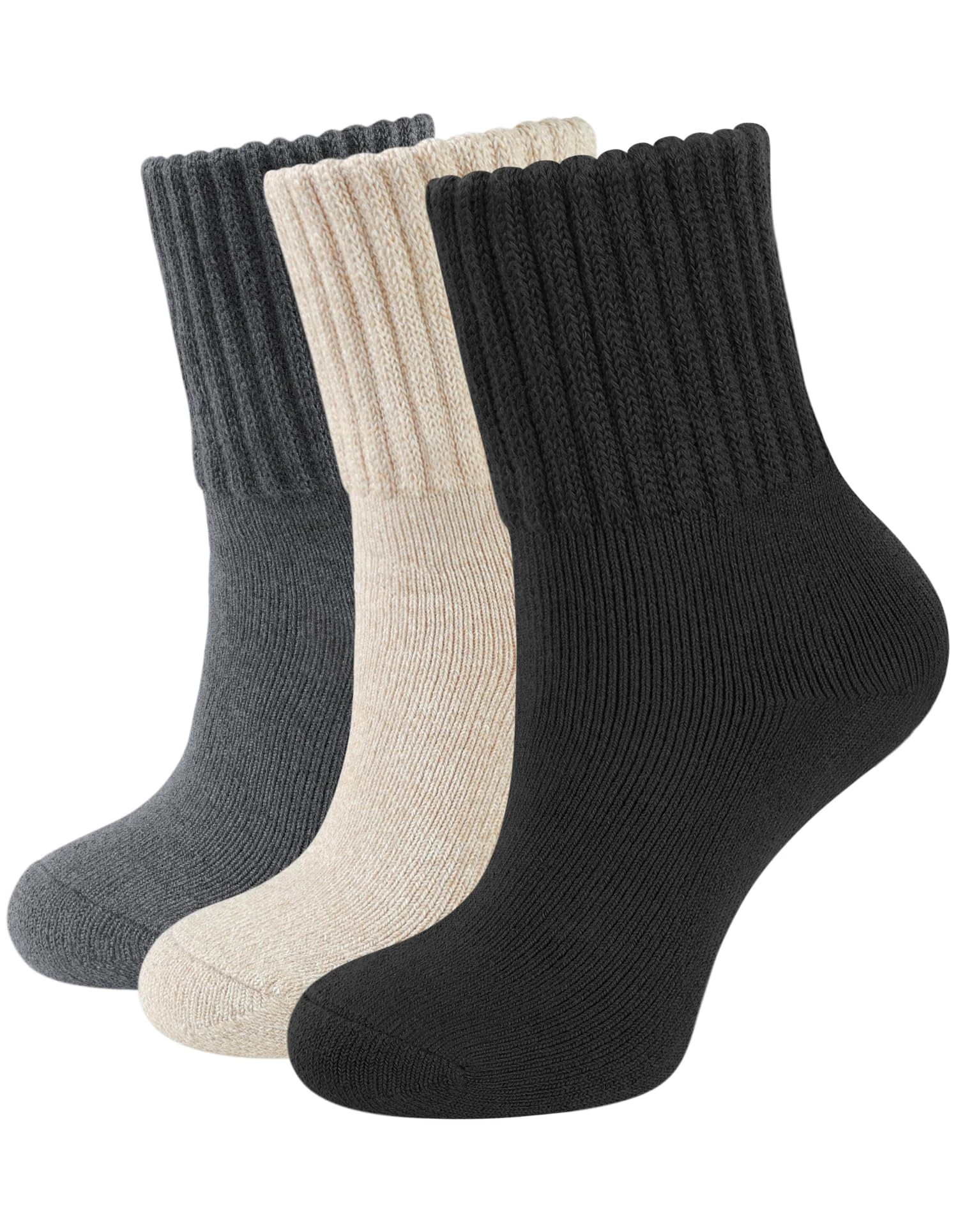 CLOSEMATE Womens Thermal Socks Warm Winter Socks 3 Pairs Thick Comfy Work Hiking Crew Boot Socks Gifts for Ladies UK Size 4-8(1Black 1LightCoffee 1DarkGrey)