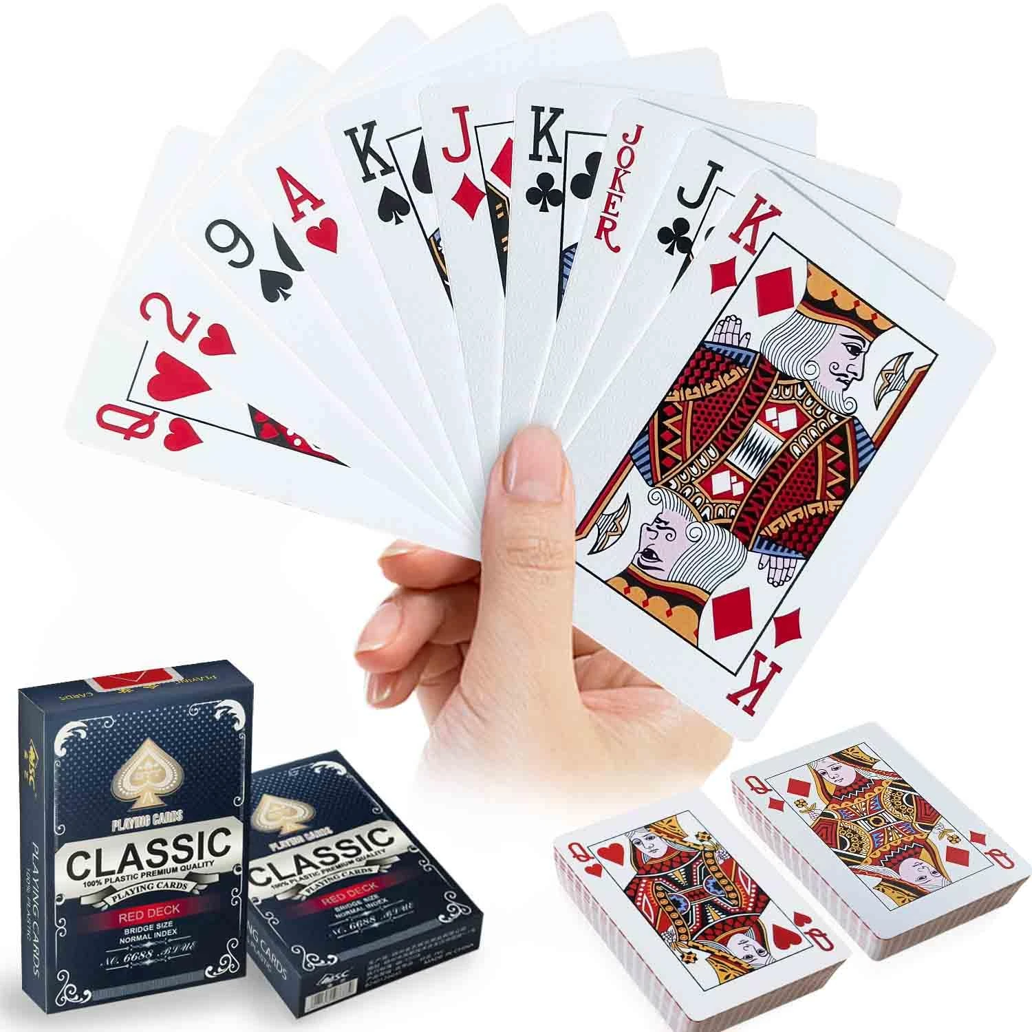 Wugauwor Plastic Waterproof Playing Cards 2 Pack, Red Professional Poker Cards, Deck of Cards, Standard Playing Card Decks for Texas, Go Fish, Hearts, Blackjack, Canasta Fun & Travel Card Games