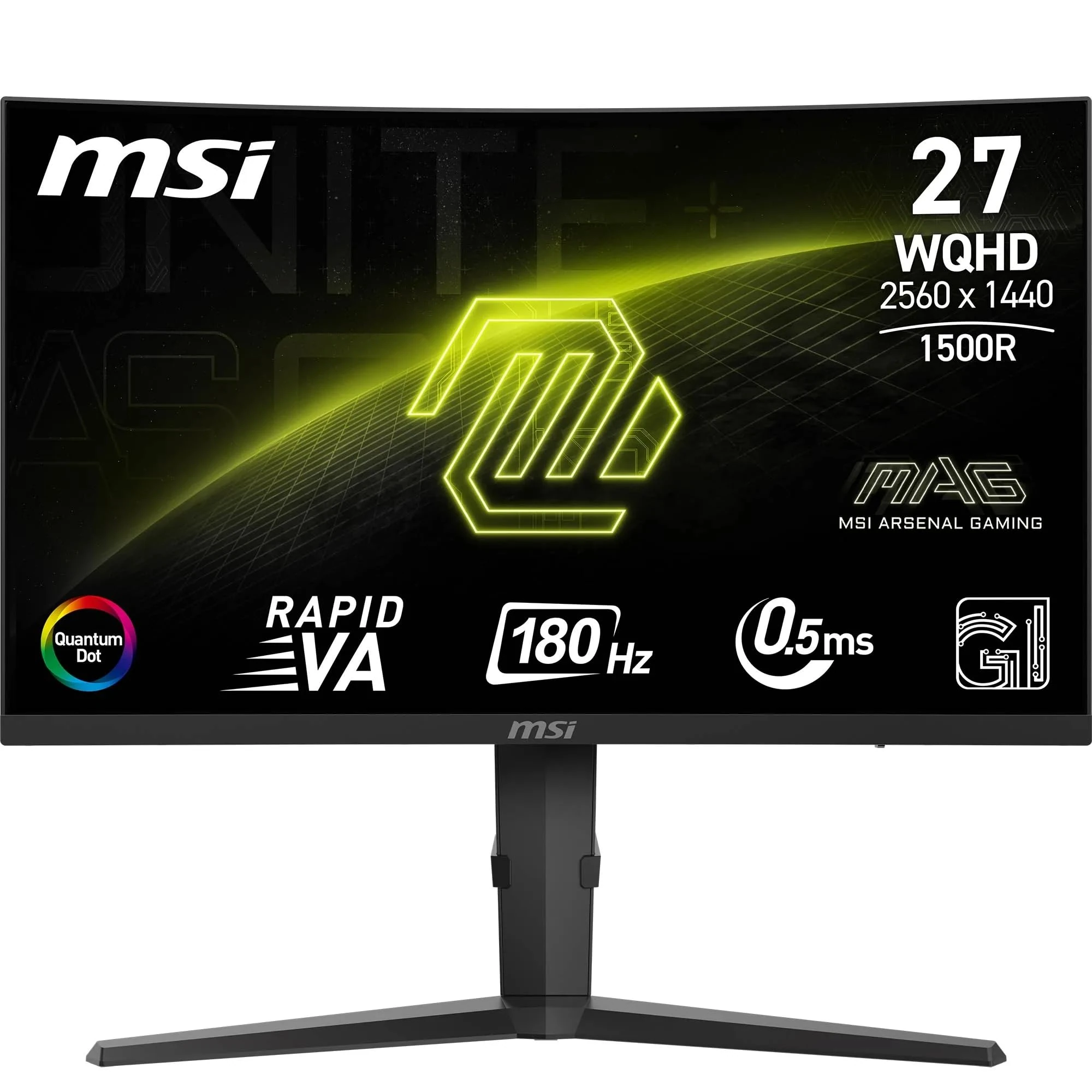 MSI MAG 275CQRF QD E2 27 Inch WQHD Curved Gaming Monitor - Rapid VA 1500R 2560 x 1440, 180 Hz / 0.5 ms (GtG, Min.), Adaptive Sync - DP 1.4a, HDMI 2.0b CEC, USB Type-C (DP Alt. / PD 15W PD)