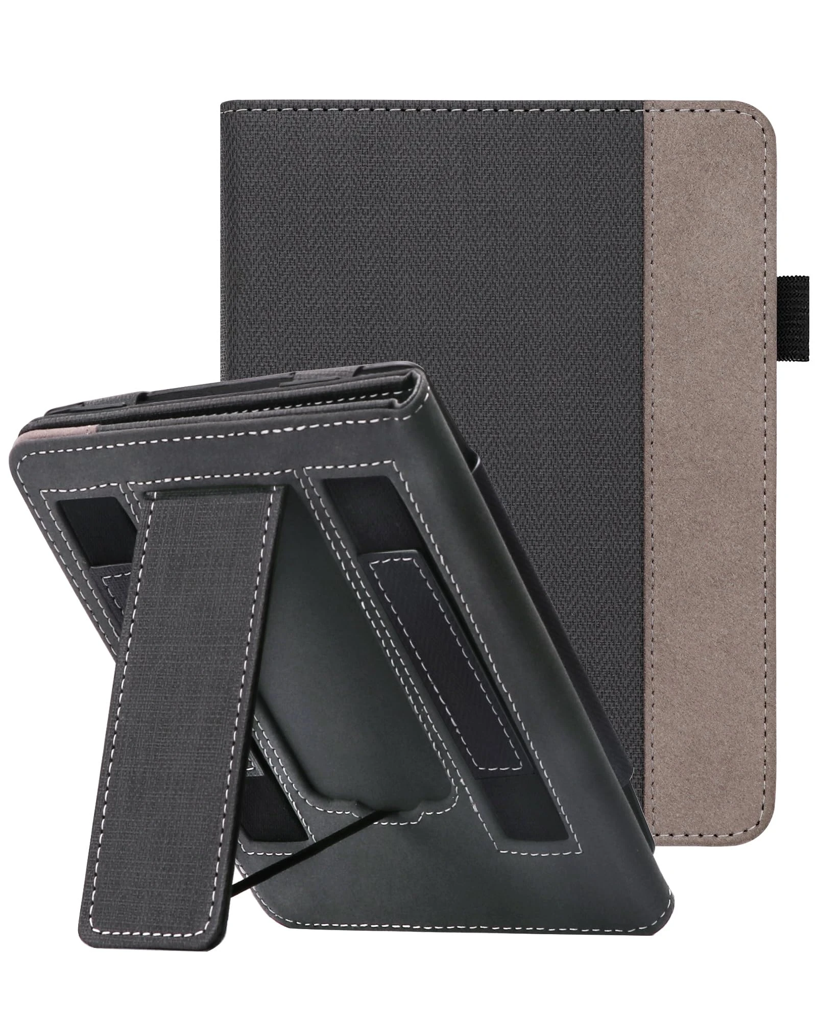 WALNEW Stand Case for 7" All-New Kindle Paperwhite 12th Generation (2024 Released) and Kindle Colorsoft Signature Edition, Two Hand Straps Shell PU Leather Cover with Auto-Wake/Sleep (Black)
