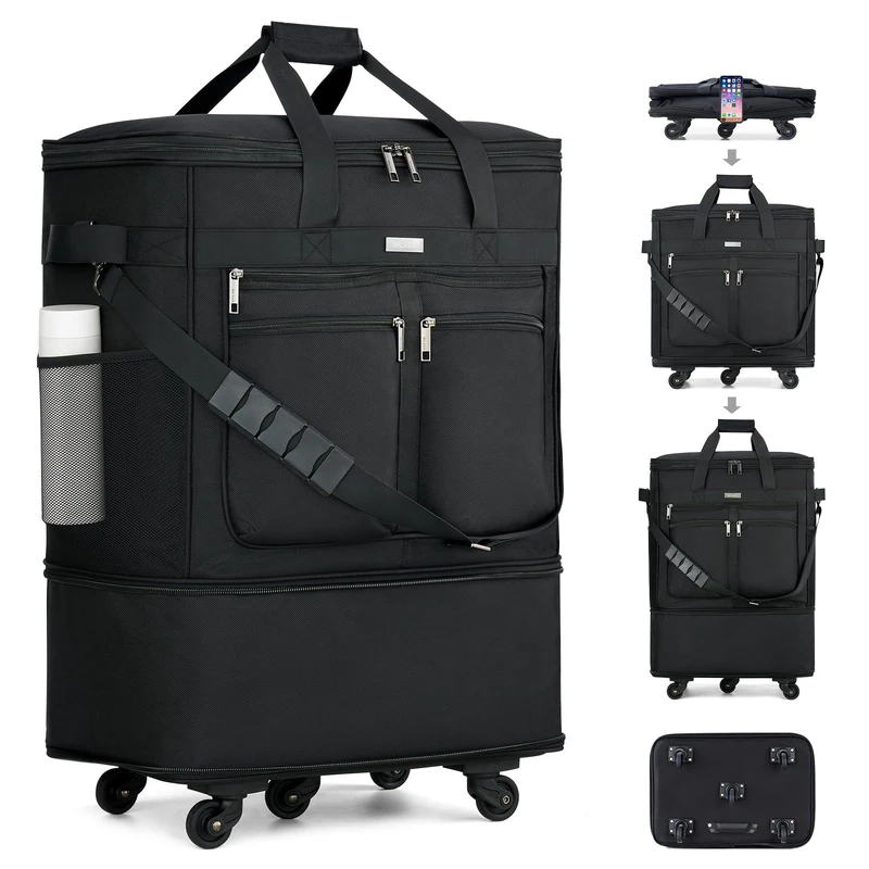 MILADA Travel Luggage Bag Suitcases with Wheels, Black, L