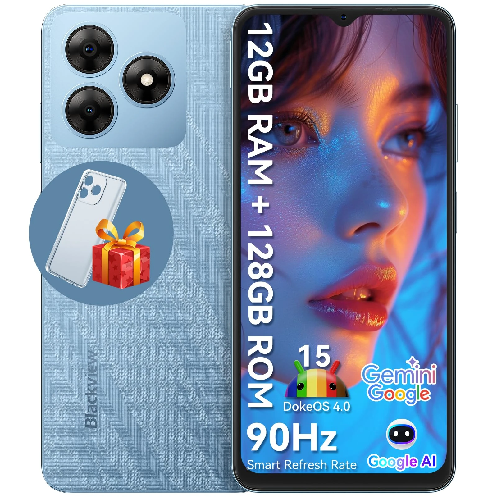 Blackview WAVE 8 Unlocked Mobile Phones, 12GB+128GB/2TB, Octa-Core 4G Android 15 Smart Phone, 13MP+8MP AI Camera 5000mAh/10W, Dual SIM Smartphone, 6.56" HD+, GPS/OTG, Fingerprint/Face ID, Blue