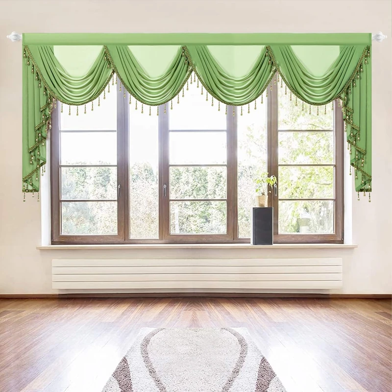 VOGOL Super Wide Sheer Valances for Large Windows, Short Light Filtering Voile Curtain for Living Dining Room, Rod Pocket Window Drape with 4 Swags, 1 Panel, 110 Inches Wide