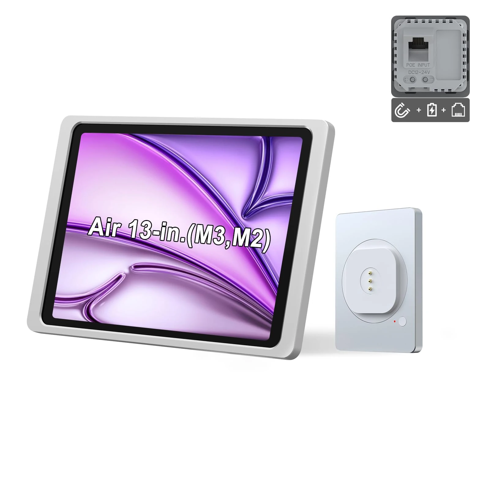 EMONITA Magnetic Wall Mount with Charging Case A10 for iPad Air 13-Inch (M2). PoE and DC up to 18W Quick Charge, Strong Magnets, 360 Rotation