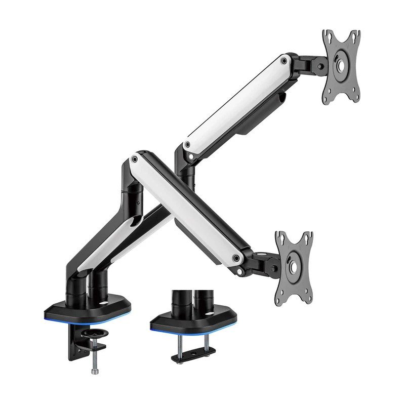 AISENS - DT32TSR-297 - RGB Gaming Table Stand Swivel and Tilt Counterweight for Monitor/TV 9 kg (3 Pivots, 2 Arms) 17-32, Black-White