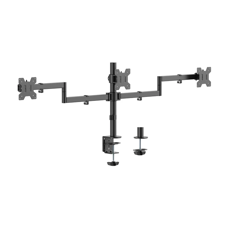 AISENS - DT27TSR-281 Eco Desk Mount Swivel and Tilting for 3 Monitors 10kg (3 Joints, 2 Arms) from 13-27 Black