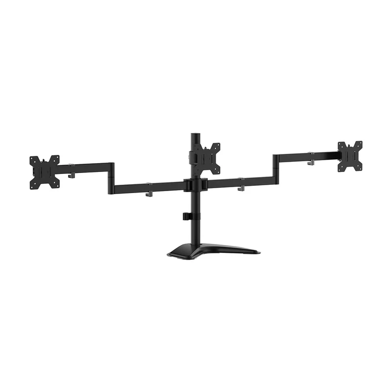AISENS - DT27TSR-287 - Desk Mount with Swivel and Tilting Eco Stand for 3 Monitors 10 kg (3 Pan, 2 Arms) from 13-27, Black