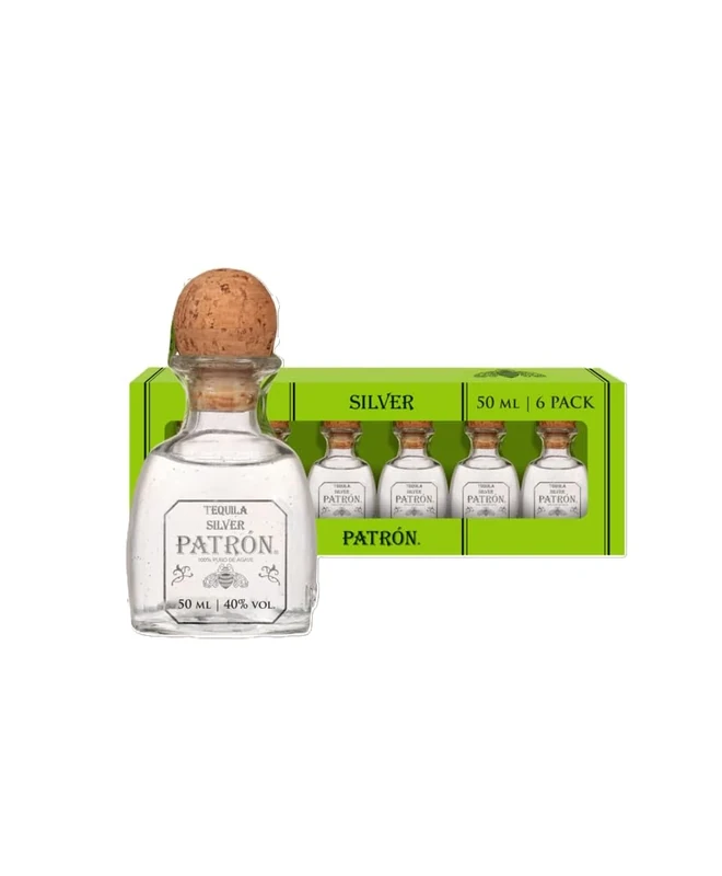 PATRÓN Silver Premium Tequila, 40% ABV, 6 x 5 cl / 50 ml, Made from the Finest 100% Weber Blue Agave, Handcrafted in Small Batches in Mexico