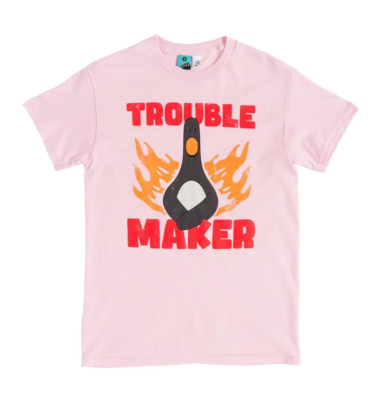 TruffleShuffle Wallace and Gromit Feathers McGraw Trouble Maker Light Pink T Shirt