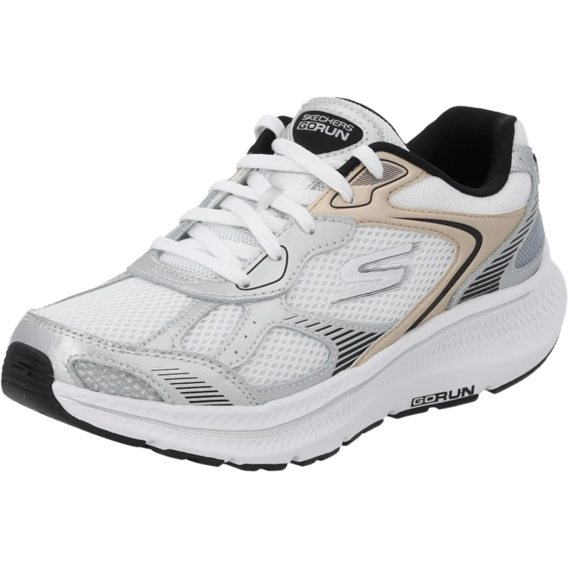 Skechers Women's Go Run Consistent 2.0 Volt Sneaker, White Leather/Silver Trim, 8 UK