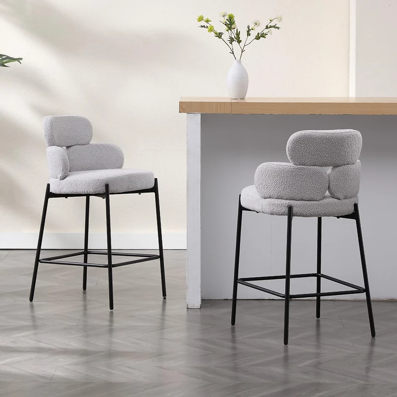 chairus Kitchen Bar Stool Set of 2 Faux Fur Breakfast Bar Chairs Modern Counter Stool with Metal Legs (Gray)