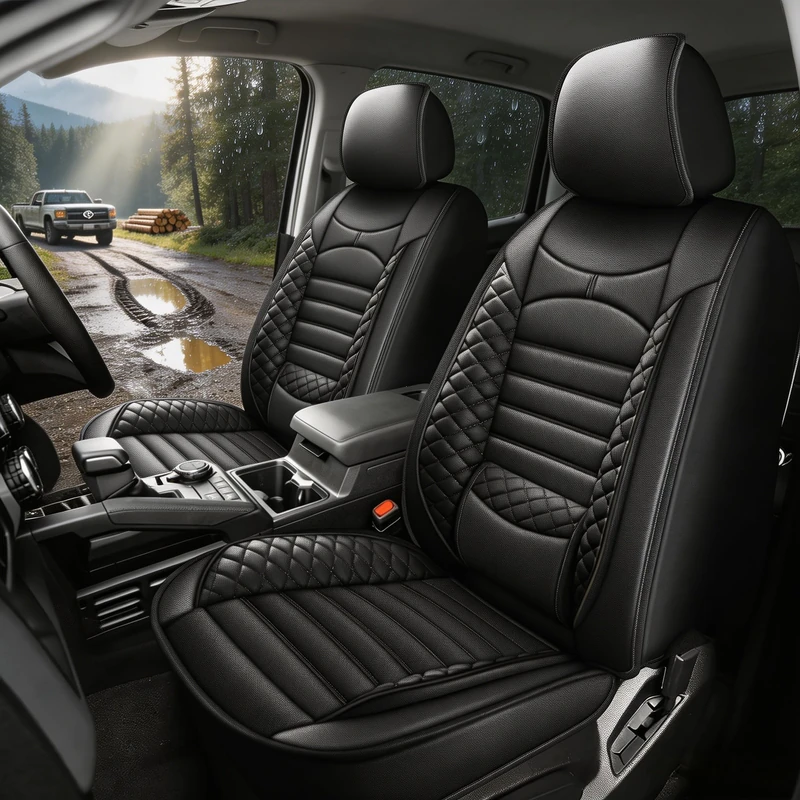 AOMSAZTO Seat Covers Fit for 2024 2025 Toyota Tacoma Truck Double Crew Cab Custom Leather Truck Seat Covers Full Set(Black,5 Seats)