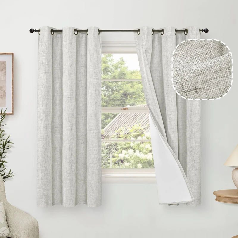 Linen Blackout Curtains for Bedroom Narrow Window, Thermal Insulated Complete Light Blocking Privacy Soundproof Small Curtains for Basement, Each 38 Inch Wide 63 Inch Length 2 Panels, Light Grey