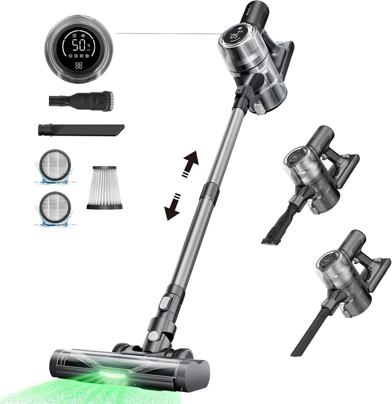 Proscenic Cordless Vacuum Cleaner, 45Kpa 50Mins Runtime Vacuum Cleaner Cordless Powerful, Anti-Tangle, LED Display, Rechargeable Lightweight Stick Vacuum for Pet Hair Floor Carpet, P13