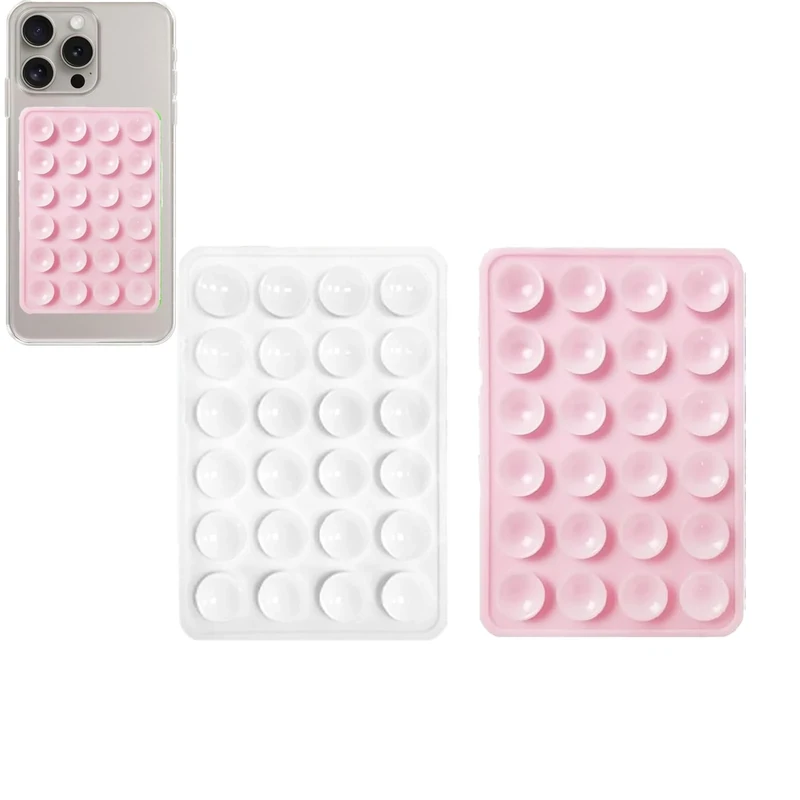 2PCS Silicone Suction Phone Case Adhesive Mount,Leeneen 2.2″ x 3.2″Hands-Free,Strong Grip Holder for Selfies and Videos,Durable,Easy to Use,For All Phone (White Light pink)
