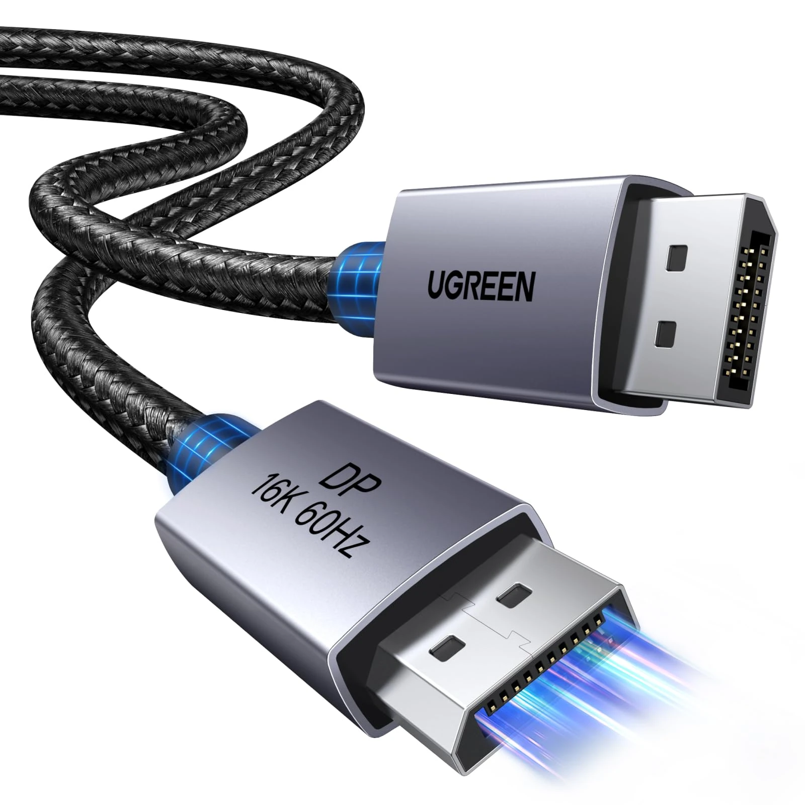 UGREEN 16K@60Hz DisplayPort Cable 6.6FT Support 80Gbps 8K@240Hz, 4K@480Hz Braided DP 2.1 to DP Lead HDCP 2.3, DSC 1.2a, FreeSync&G-Sync, HDR Display Port Cord for TV Gaming Monitor Graphics PC (2M)