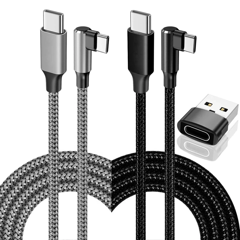 100W USB C to USB C Cable Fast Charging 2 Pack 3FT Right Angle Type C to Type C Charger Cord Usbc to Usbc Braided for iPhone 16 15 Pro Max MacBook iPad Pro Samsung Galaxy S24 S23 S22 Pixel Switch