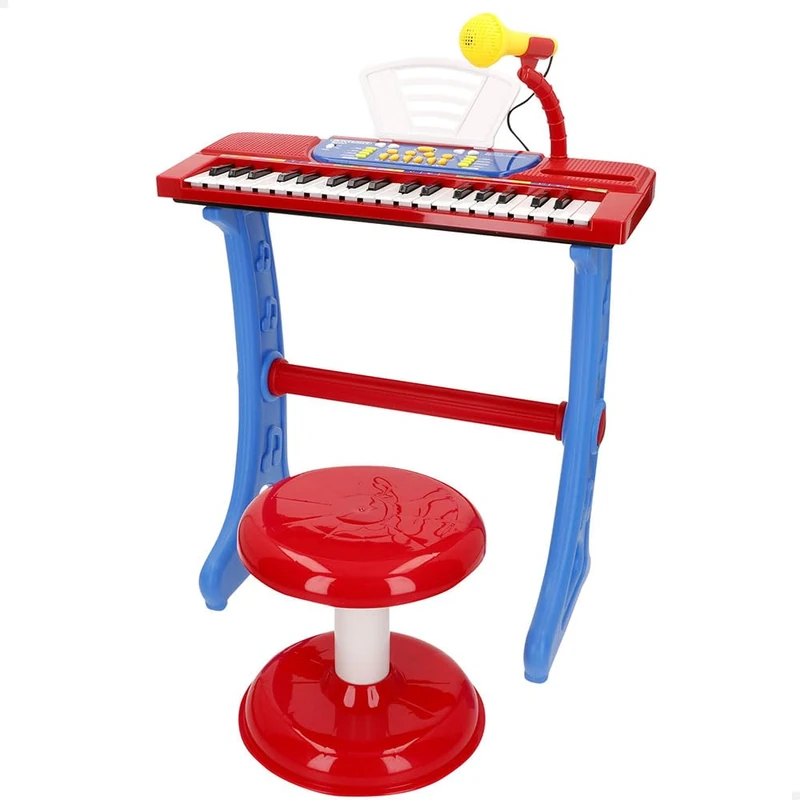 ColorBaby Bontempi Children's Piano 37 Keys with Stool, Microphone and Stand, 4 Sounds, 4 Rhythms, 11 Melodies, Okon Learning Function, USB-C Connection or 4 AA Batteries (N/I), +3 Years (47907) - Image 1
