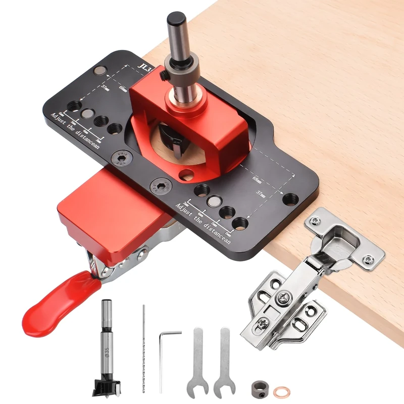35mm Cabinet Door Hinge Jig, Aluminum Alloy Accurate Locking Concealed Hinge Drilling Jig Hole Guide Locator, Puncher Household Woodworking Tools for Door Cabinets Hinges Mounting