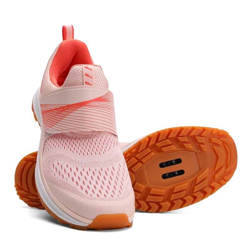 KOFUBOKE Women’s Indoor Cycling Shoes SPD Cleats Compatible Comfortable and Breathable Road Bike Shoes, Pink, 6 UK