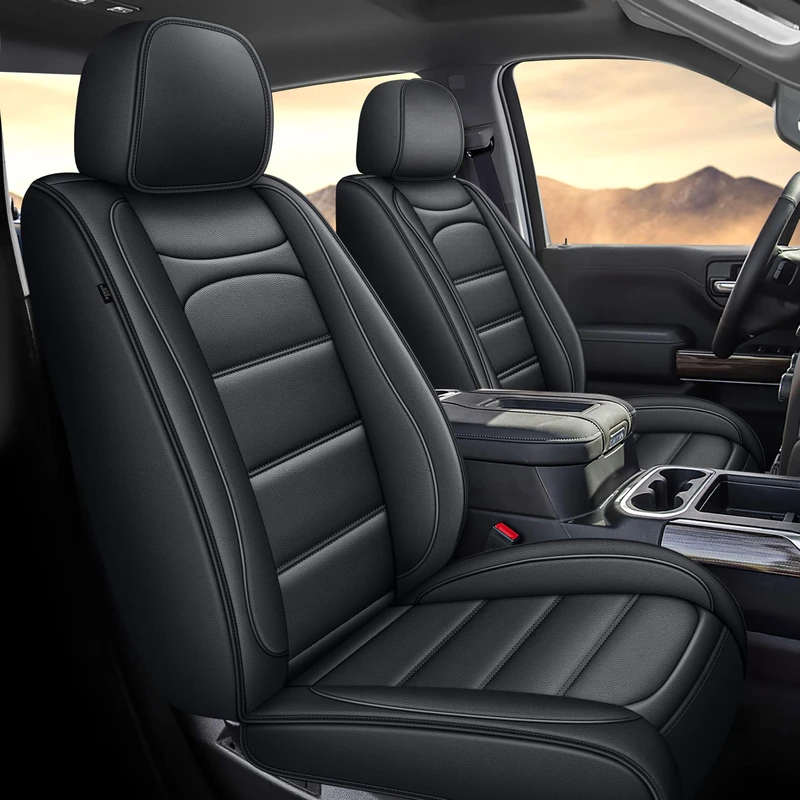 Seat Covers Fit for Silverado: 2019-2024 2025 Chevy Chevrolet Silverado GMC Sierra 1500 2500HD 3500HD Trail Boss Z71 Crew Double Extended Cab Full Set Truck Pickup Car Seat Covers (Blackline, 5 Seats) - Image 1