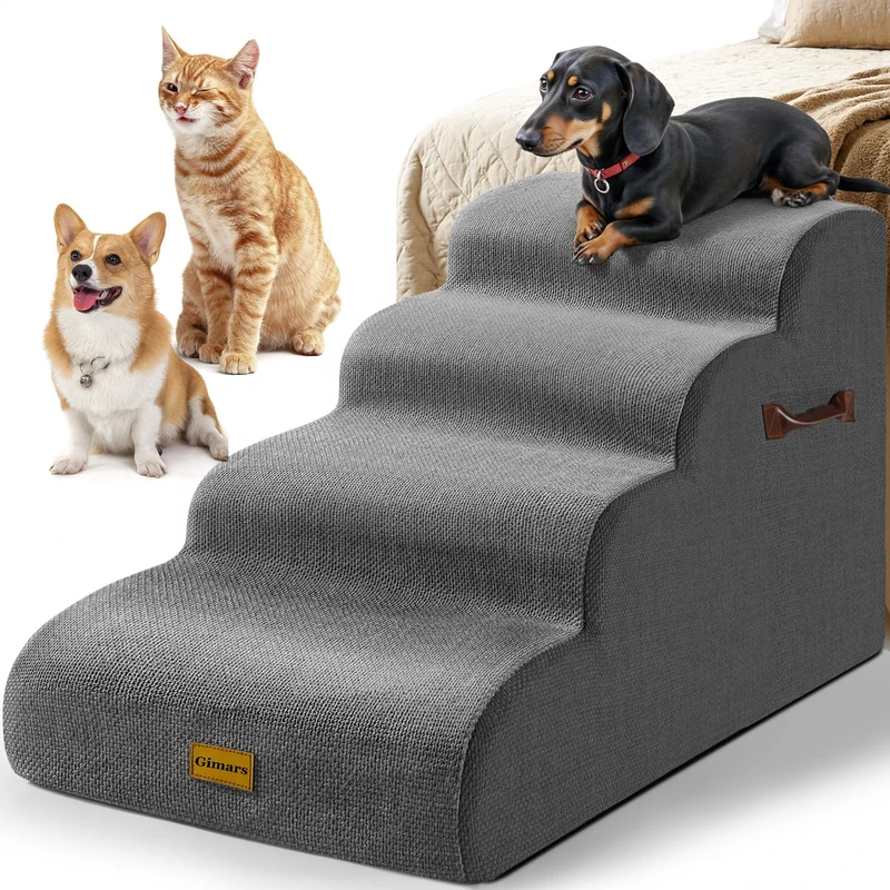 Gimars Extra Wide Sturdy Foam Dog Stairs - 4-Step Pet Steps