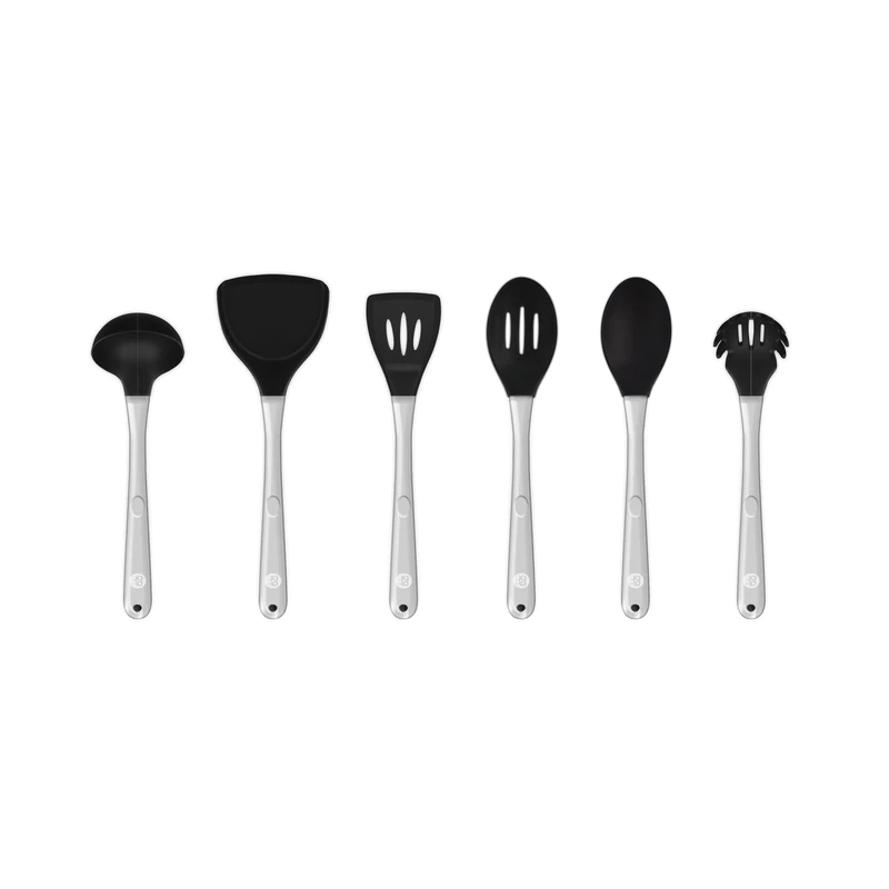 Good Food in Partnership with TOWER GF832252 Create Delicious Meals for The Whole Family Using This Versatile 6 Piece Utensil Set, Silicone, Stainless Steel, Black