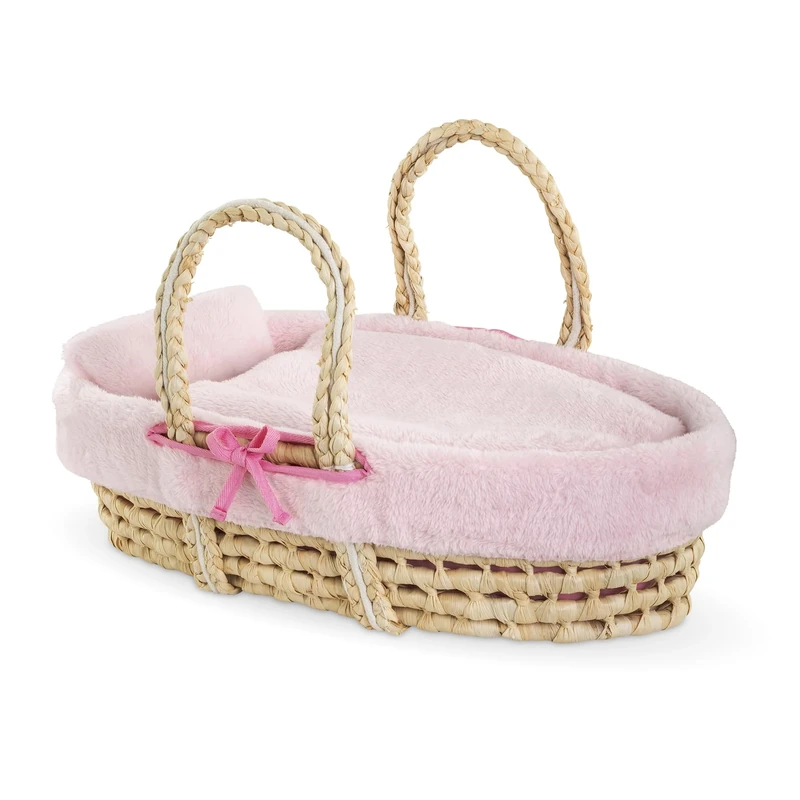 Corolle - 9000141850 Pink Plush Moses Basket Set, Accessory, for 36 and 42 cm Dolls from 3 Years