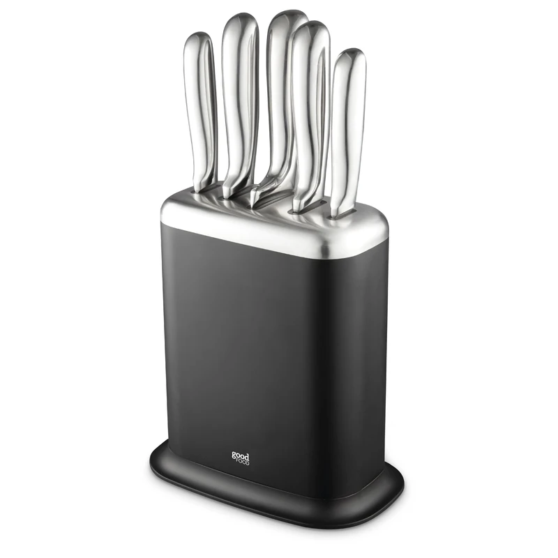 Good Food in Partnership with Tower 5Pc Knife Set Including 8 inch Chef’s, Carving and Bread Knives with 1x 5 inch Utility and a 3.5 inch Paring Knife, Black and Stainless Steel, GF851062